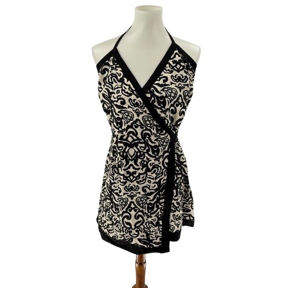 French Connection Wrap Halter Dress Black & White Size 6, 52% Viscose 48% Linen - Picture 2 of 11